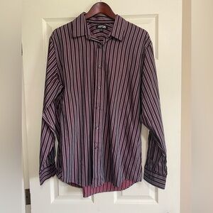 Apt. 9 Men's Burgundy and White Striped Shirt